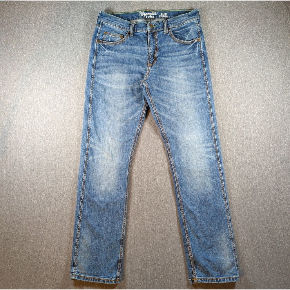 Wrangler Jeans Men 32x32 Blue Good Retro Slim Straight Whisker Fade 10WLT88BZ